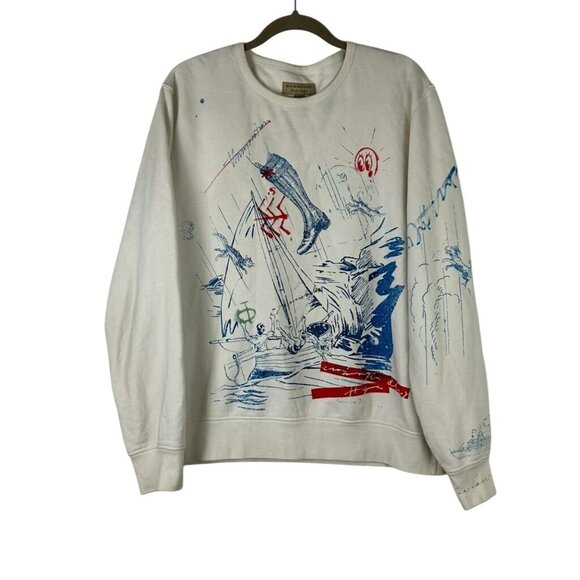 Burberry Garringly Logo Men's Large Sweatshirt Pullover Western White Crew Neck - Picture 1 of 16